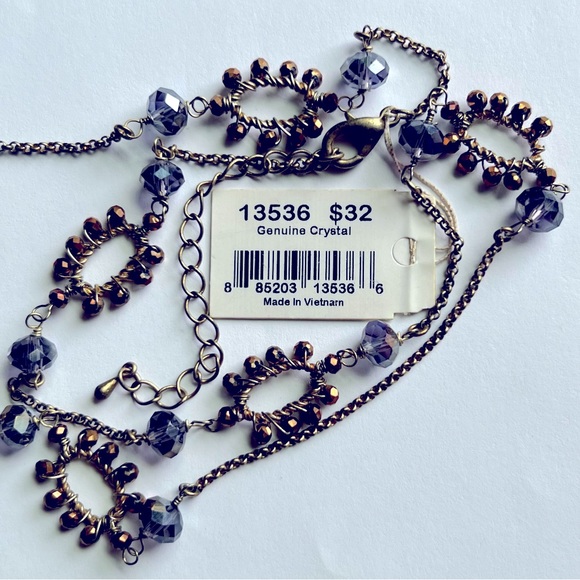 💜Faceted Iridescent Purple & Copper Genuine Crystal Necklace with Brass Accents - Picture 6 of 6